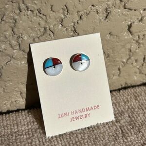 Zuni Sunface Inlay with Mother of Pearl, Opal, and Turquoise Post Earrings